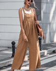 Dark Gray Texture Buttoned Wide Leg Overalls Sentient Beauty Fashions Apparel & Accessories