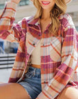 Rosy Brown Snap Up Plaid Collared Neck Jacket with Pocket Sentient Beauty Fashions Apparel & Accessories