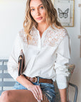 Light Gray Spliced Lace High-Low Shirt Sentient Beauty Fashions Apparel & Accessories