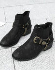 Chain PU Leather Block Heel Boots