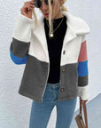 Light Gray Color Block Button Down Collared Jacket