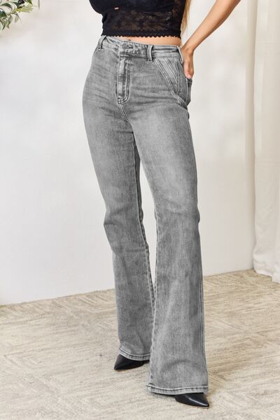 Light Gray Kancan High Waist Slim Flare Jeans Sentient Beauty Fashions Apparel & Accessories
