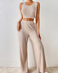 Light Gray Ribbed Round Neck Tank and Pants Sweater Set Sentient Beauty Fashions Apparel & Accessories