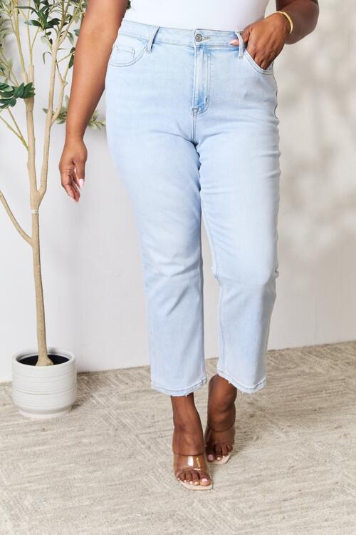 Light Gray BAYEAS Full Size High Waist Straight Jeans Sentient Beauty Fashions Apparel & Accessories
