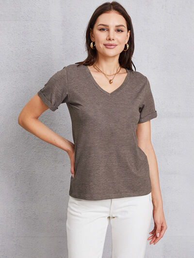 Gray V-Neck Short Sleeve T-Shirt Sentient Beauty Fashions Apparel & Accessories