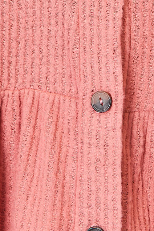 Dark Salmon Heimish Full Size Waffle-Knit Button Down Blouse Sentient Beauty Fashions Apparel &amp; Accessories