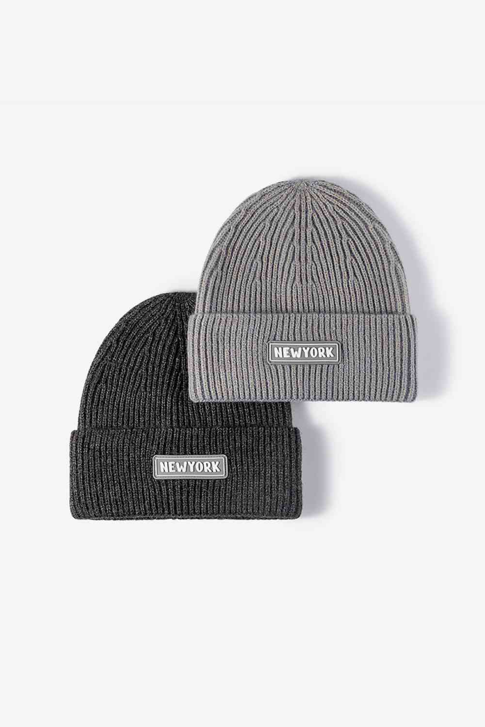 White Smoke NEWYORK Patch Rib-Knit Cuffed Beanie