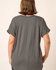 Dark Slate Gray Mittoshop Full Size V-Neck Rolled Short Sleeve T-Shirt Sentient Beauty Fashions Apparel & Accessories