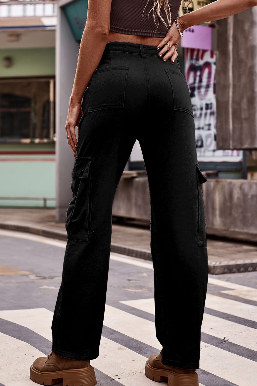 Black Buttoned Loose Fit Jeans with Pockets Sentient Beauty Fashions Apparel & Accessories
