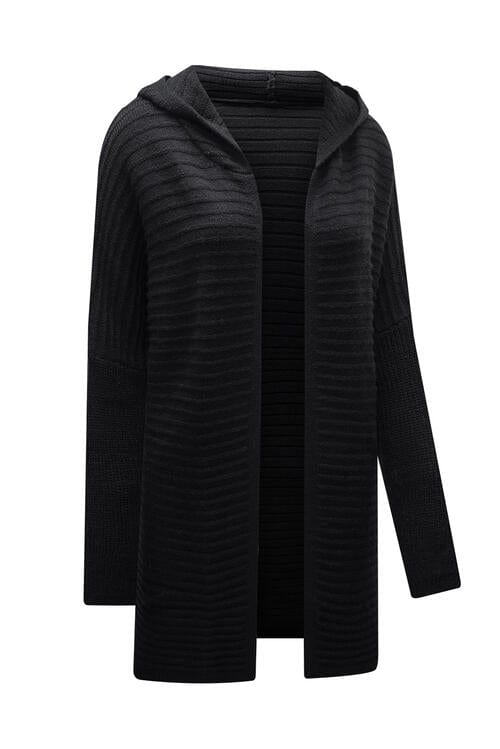 Black Open Front Longline Hooded Cardigan