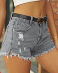 Dim Gray Raw Hem Distressed Denim Shorts Sentient Beauty Fashions Apparel & Accessories