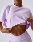 Thistle Cropped Round Neck Short Sleeve Active Top Sentient Beauty Fashions Apparel & Accessories