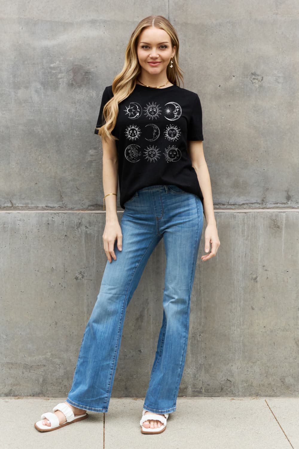 Dark Gray Simply Love Sun and Moon Graphic Cotton Tee Sentient Beauty Fashions Apparel & Accessories
