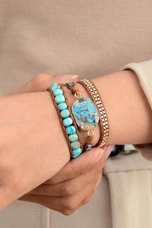 Tan Handmade Natural Stone Copper Bracelet