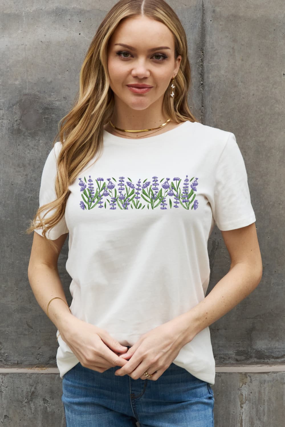 Dim Gray Simply Love Full Size Flower Graphic Cotton Tee