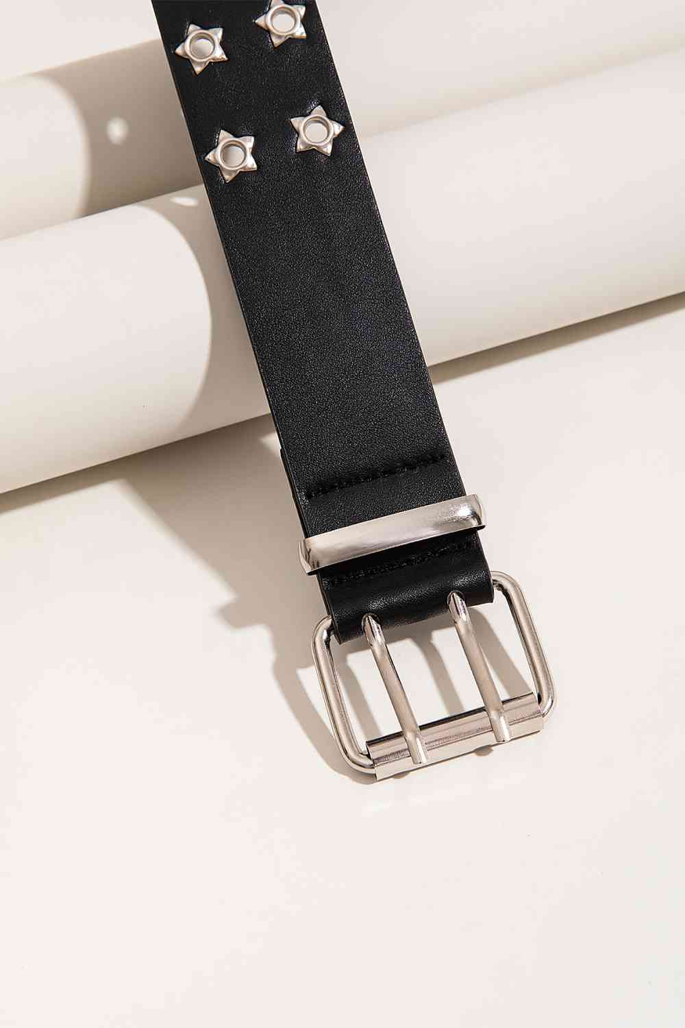 Antique White Double Row Star Grommet PU Leather Belt Sentient Beauty Fashions Apparel &amp; Accessories