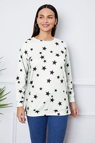 Lavender Star Print Round Neck Dropped Shoulder Sweatshirt