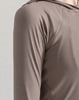 Dim Gray Hooded Long Sleeve Active T-Shirt Sentient Beauty Fashions Apparel & Accessories