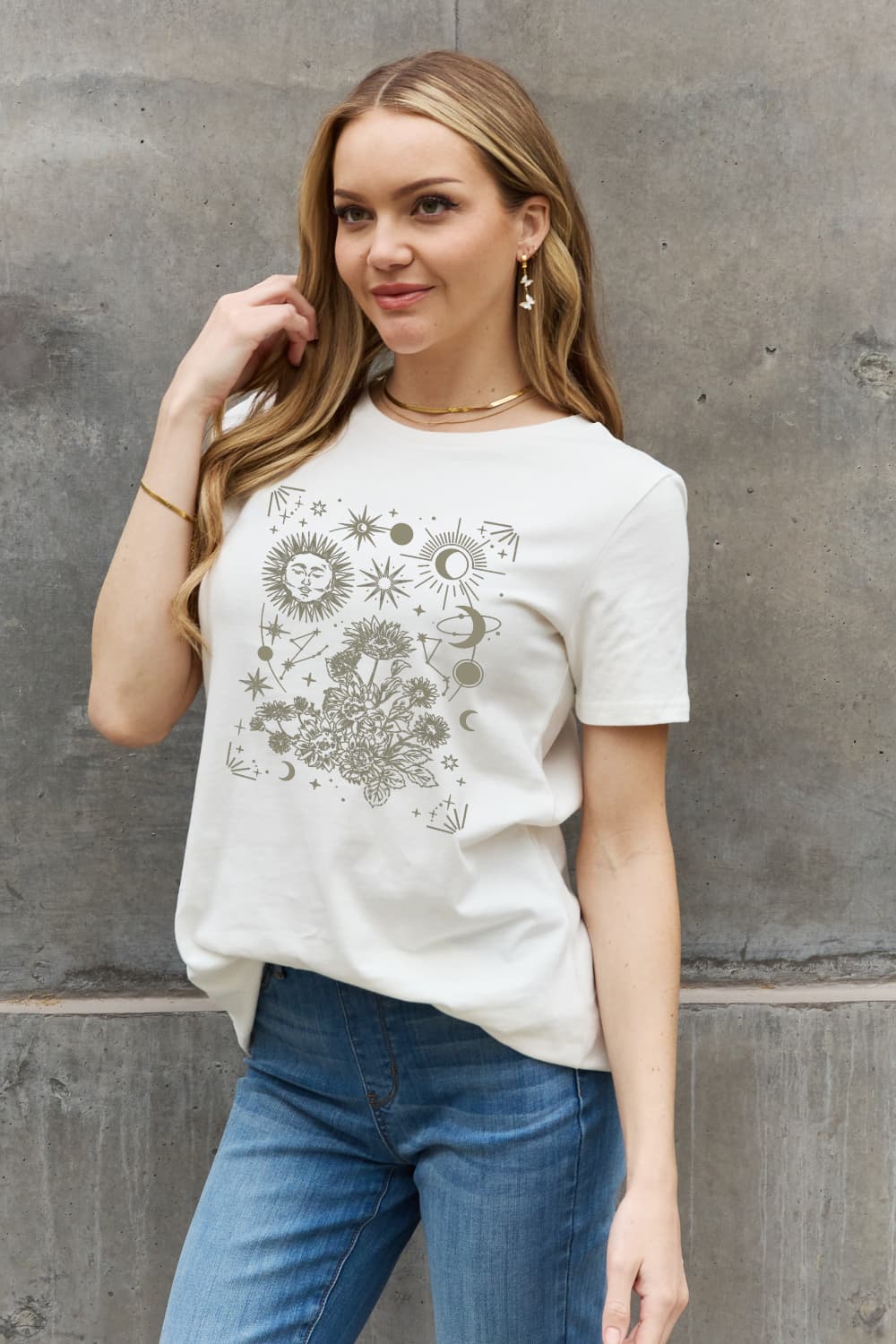 Light Slate Gray Simply Love Celestial Graphic Short Sleeve Cotton Tee Sentient Beauty Fashions Apparel & Accessories