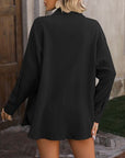 Dark Slate Gray Textured Button Up Dropped Shoulder Shirt Sentient Beauty Fashions Apparel & Accessories
