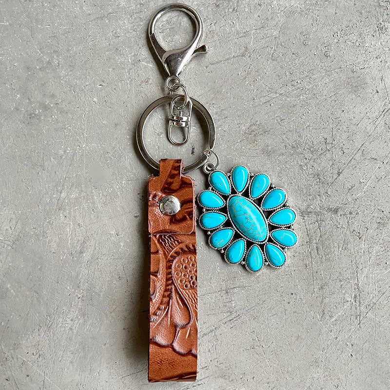 Dark Gray Turquoise Genuine Leather Key Chain Sentient Beauty Fashions *Accessories