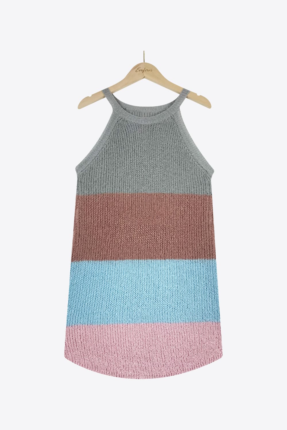 White Smoke Color Block Round Neck Sleeveless Knit Top