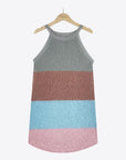 White Smoke Color Block Round Neck Sleeveless Knit Top