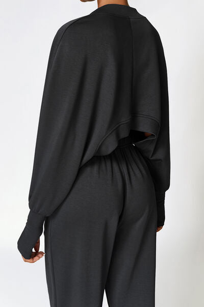 Dark Slate Gray Open Front Long Sleeve Cropped Active Outerwear Sentient Beauty Fashions Apparel &amp; Accessories