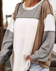 Gray Color Block Exposed Seam Boat Neck Top