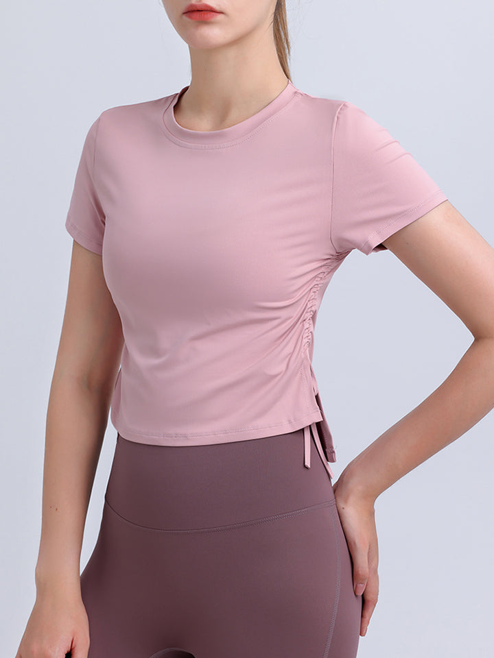 Thistle Round Neck Short Sleeve Active Top Sentient Beauty Fashions Apparel &amp; Accessories