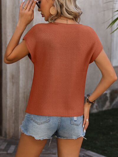 Sienna Pocketed Round Neck Cap Sleeve Sweater Sentient Beauty Fashions Apparel &amp; Accessories
