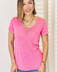 Pink Zenana V-Neck Short Sleeve Slit T-Shirt