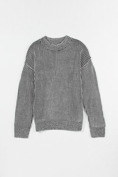 Lavender Striped Mock Neck Dropped Shoulder Sweater Sentient Beauty Fashions Apparel & Accessories