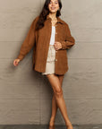 Rosy Brown Ninexis Collared Neck Dropped Shoulder Button-Down Jacket