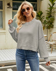 Dark Gray Round Neck Lantern Sleeve Sweater