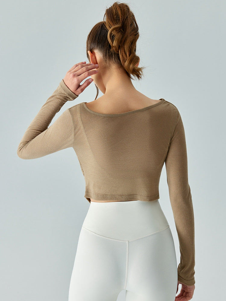 Gray Cowl Neck Long Sleeve Sports Top Sentient Beauty Fashions Apparel &amp; Accessories