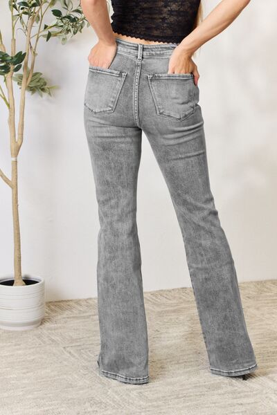 Light Gray Kancan High Waist Slim Flare Jeans Sentient Beauty Fashions Apparel & Accessories
