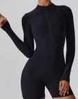 Black Half Zip Long Sleeve Active Romper Sentient Beauty Fashions Apparel & Accessories