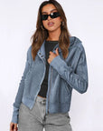 Dark Slate Gray Waffle-Knit Dropped Shoulder Hooded Jacket Sentient Beauty Fashions Apparel & Accessories