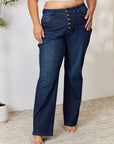 Gray Judy Blue Full Size Button-Fly Straight Jeans Sentient Beauty Fashions Apparel & Accessories