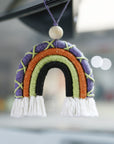 Gray Fringe Macrame Rainbow Shape Wood Bead Cotton Keychain Sentient Beauty Fashions handmade