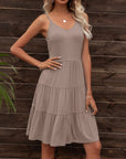 Dark Slate Gray Spaghetti Strap V-Neck Tiered Dress