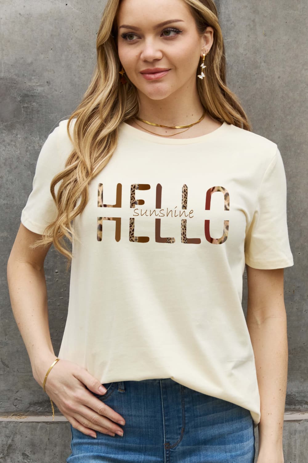 Gray Simply Love Full Size HELLO SUNSHINE Graphic Cotton Tee Sentient Beauty Fashions Apparel &amp; Accessories