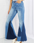 Dark Slate Blue Vibrant Sienna Full Size Color Block Flare Jeans Sentient Beauty Fashions Denim