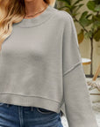 Dark Gray Round Neck Lantern Sleeve Sweater