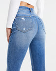 Light Gray BAYEAS Full Size High Waist Distressed Raw Hew Skinny Jeans Sentient Beauty Fashions Apparel & Accessories