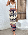 Gray Printed Smocked High Waist Pants Sentient Beauty Fashions Apparel & Accessories