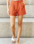 Gray And The Why Every Little Thing Full Size Pleated High Waisted Shorts in Ochre Sentient Beauty Fashions Apparel & Accessories