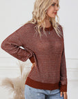 Light Gray Contrast Round Neck Long Sleeve Sweater Sentient Beauty Fashions Apparel & Accessories