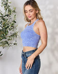 Gray Zenana Ribbed Round Neck Cropped Tank Sentient Beauty Fashions Apparel & Accessories